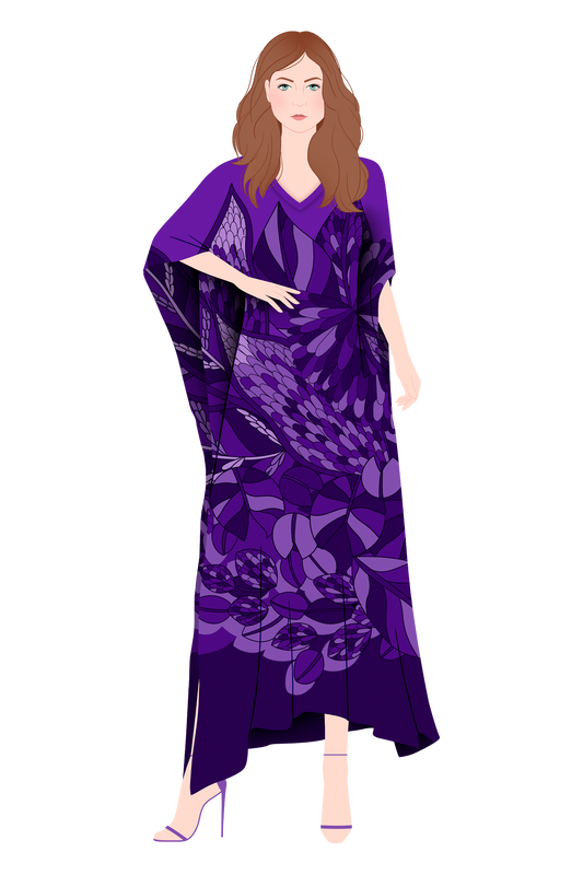   - Kaftan longo de viscose Ramos de Púrpura roxo- Scarf Me 