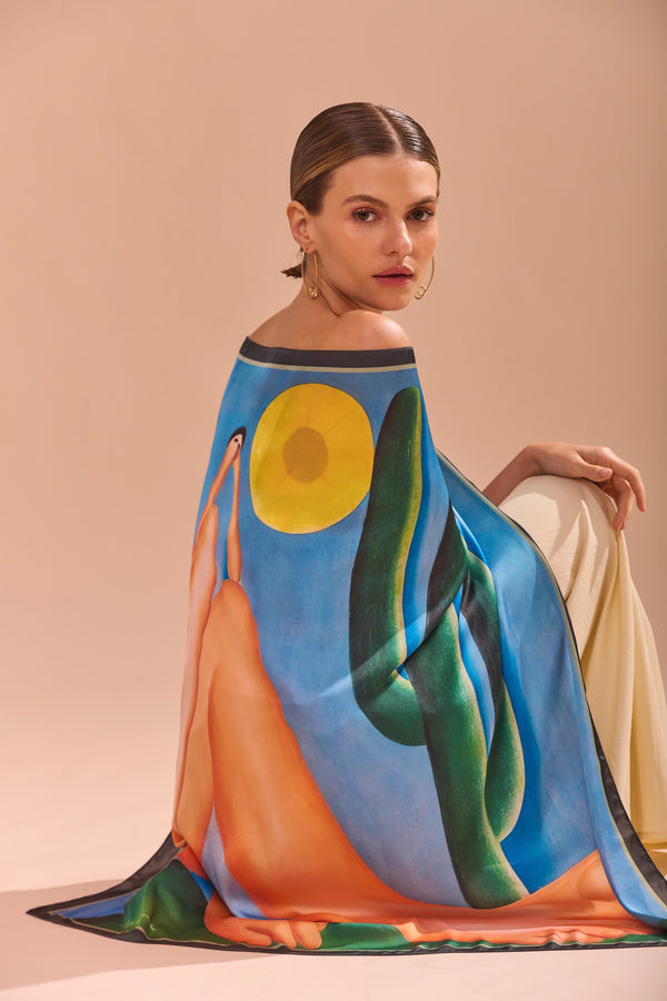 Abaporu double-sided scarf in silk satin | 90x90cm