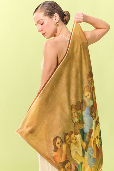 Lenço Costureiras em cetim de seda | 90x90cm