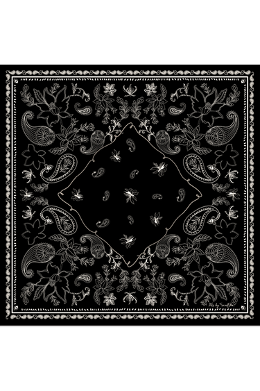 Lenço double face Bandana Gloriosa preto em lã | 110x110cm