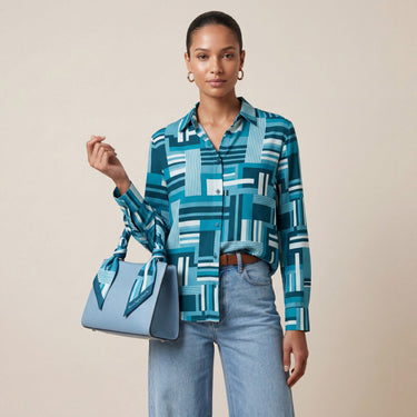 Camisa Chemise Toujours azul em viscose