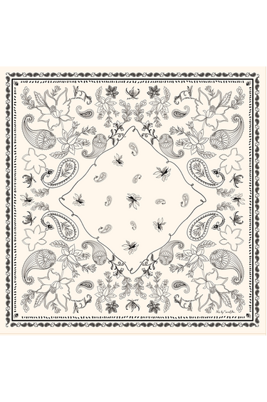 Lenço double face Bandana Gloriosa off white em cetim de seda | 65x65cm