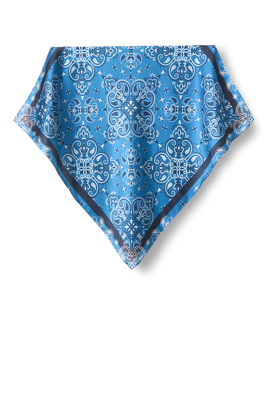   - Lenço Bandana azul em cetim de poliéster | 50x50cm- Scarf Me 