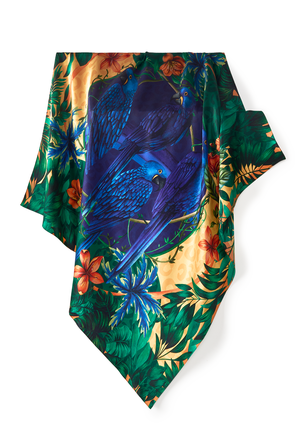   - Lenço Brasil Tropical em cetim de seda | 90x90cm- Scarf Me 