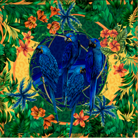   - Lenço Brasil Tropical em cetim de seda | 90x90cm- Scarf Me 