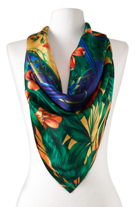   - Lenço Brasil Tropical em cetim de seda | 90x90cm- Scarf Me 
