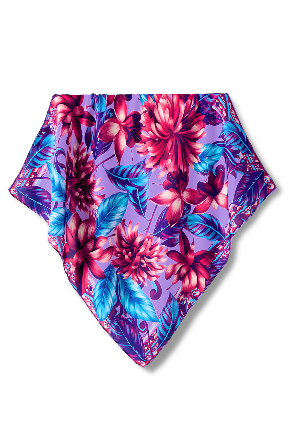   - Lenço Flor Flamingo lavanda em cetim poliéster | 50x50cm- Scarf Me 