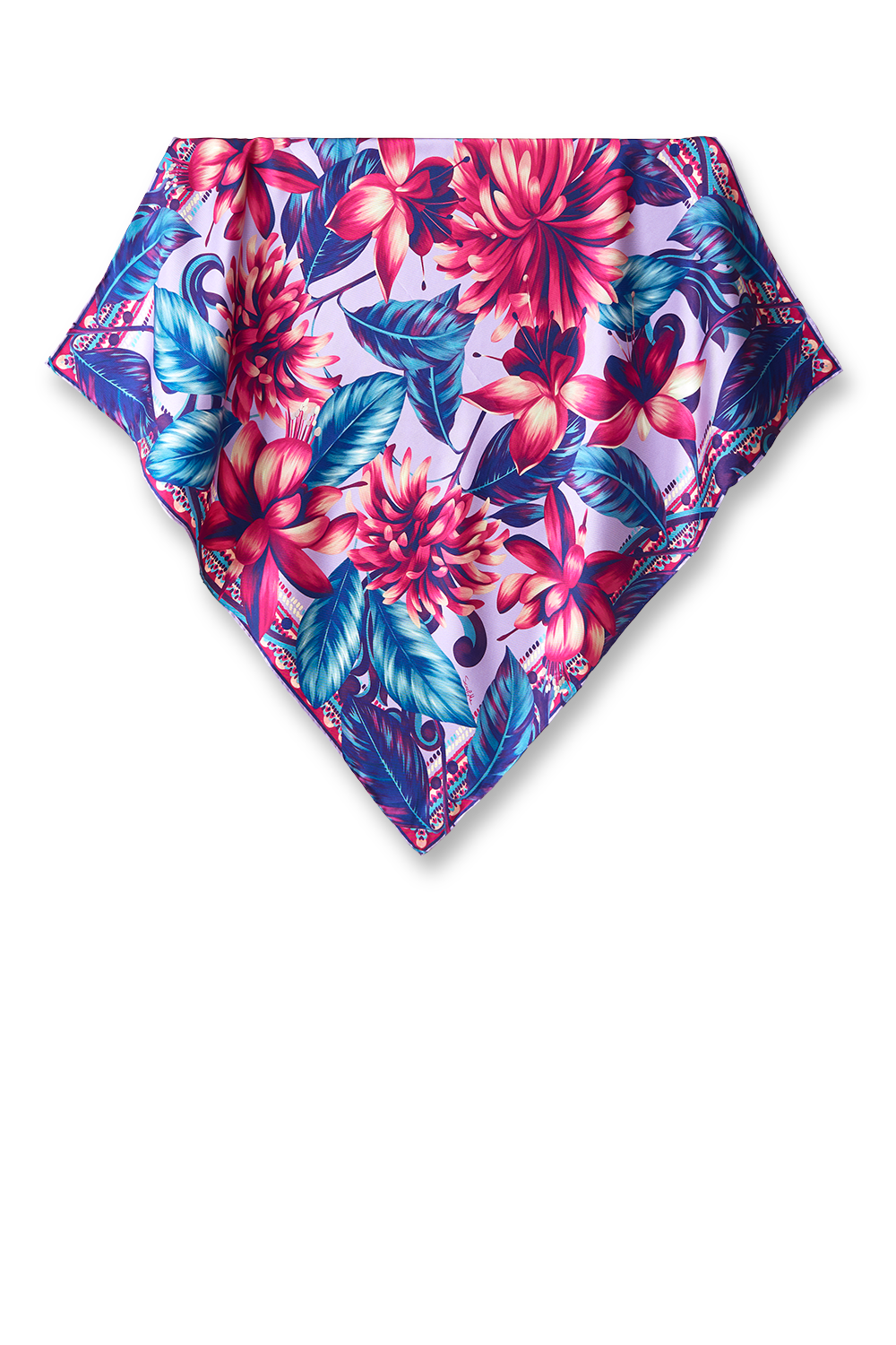   - Lenço Flor Flamingo lavanda em twill de seda | 65x65cm- Scarf Me 