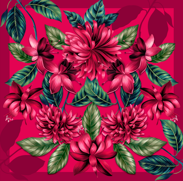   - Lenço Flor Flamingo magenta em cetim de poliéster | 70x70cm- Scarf Me 