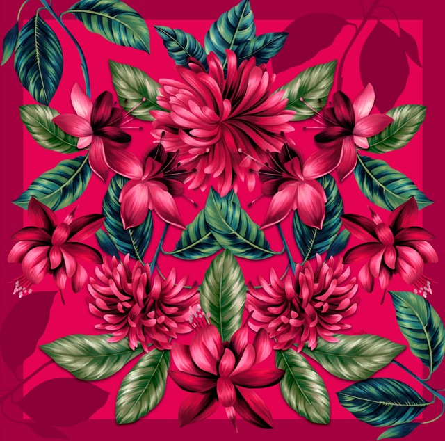   - Lenço Flor Flamingo magenta em cetim poliéster | 90x90cm- Scarf Me 