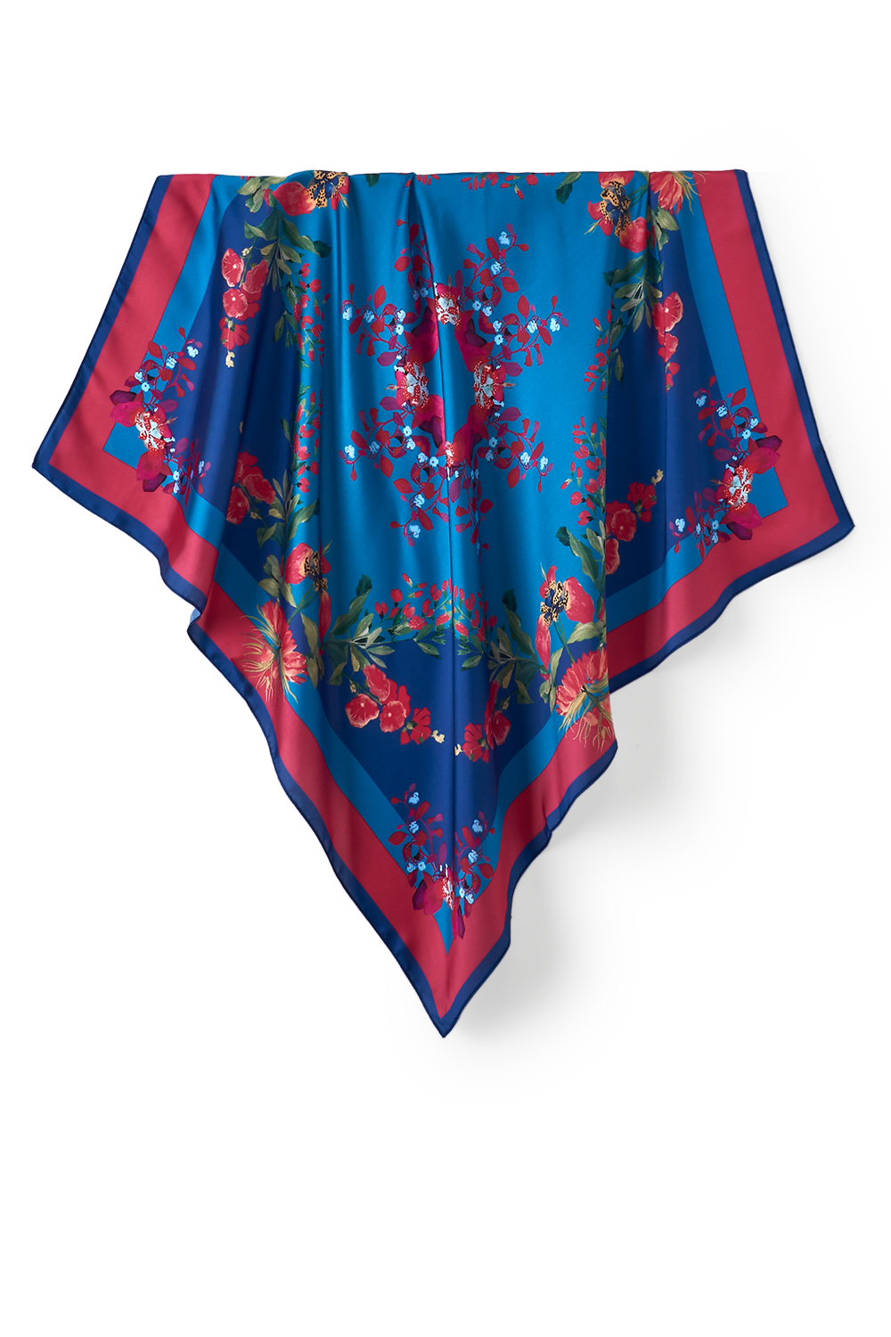   - Lenço Floral Blue em cetim poliéster | 70x70cm- Scarf Me 