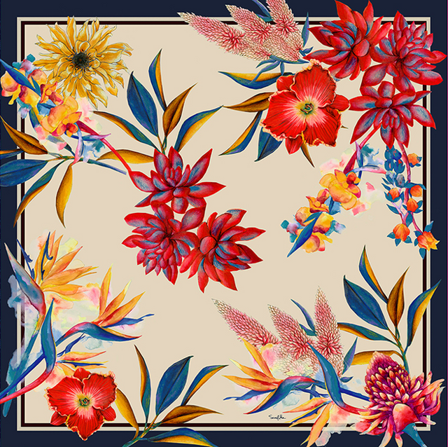   - Lenço Floral Sunset em cetim poliéster | 50x50cm- Scarf Me 