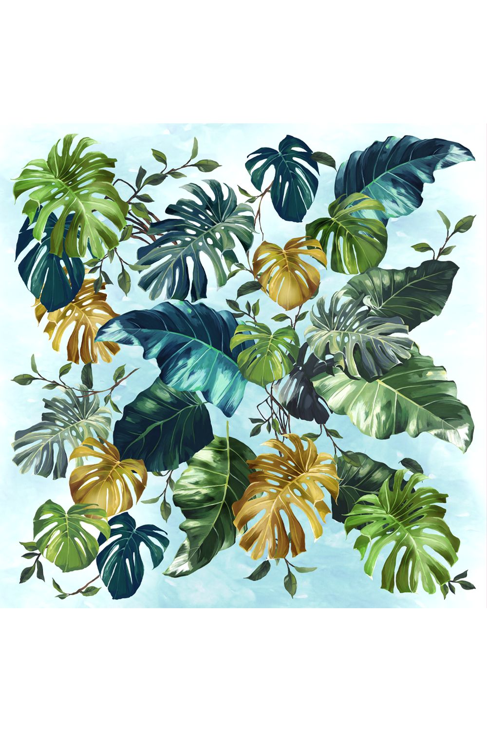   - Lenço Folhagem Amazônia em cetim poliéster | 50x50cm- Scarf Me 