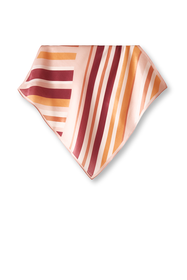   - Lenço Listras Maximalistas rosé em cetim de seda | 40x40cm- Scarf Me 