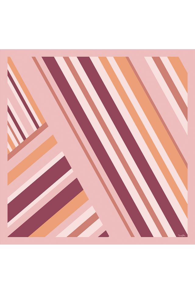   - Lenço Listras Maximalistas rosé em cetim de seda | 40x40cm- Scarf Me 