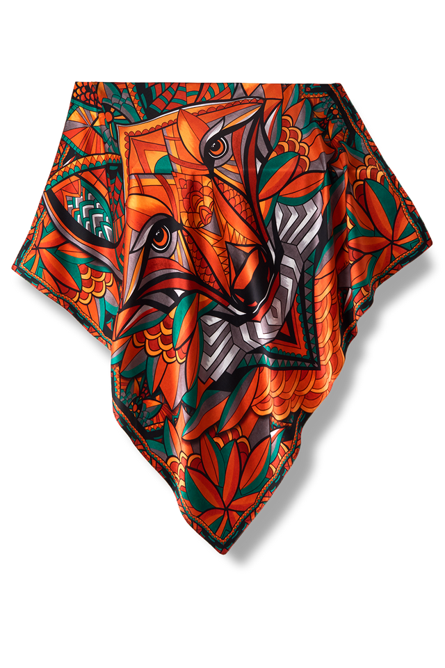   - Lenço Lobo-guará do Cerrado em cetim de seda | 90x90cm- Scarf Me 