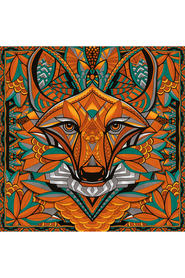   - Lenço Lobo-guará do Cerrado em cetim de seda | 90x90cm- Scarf Me 