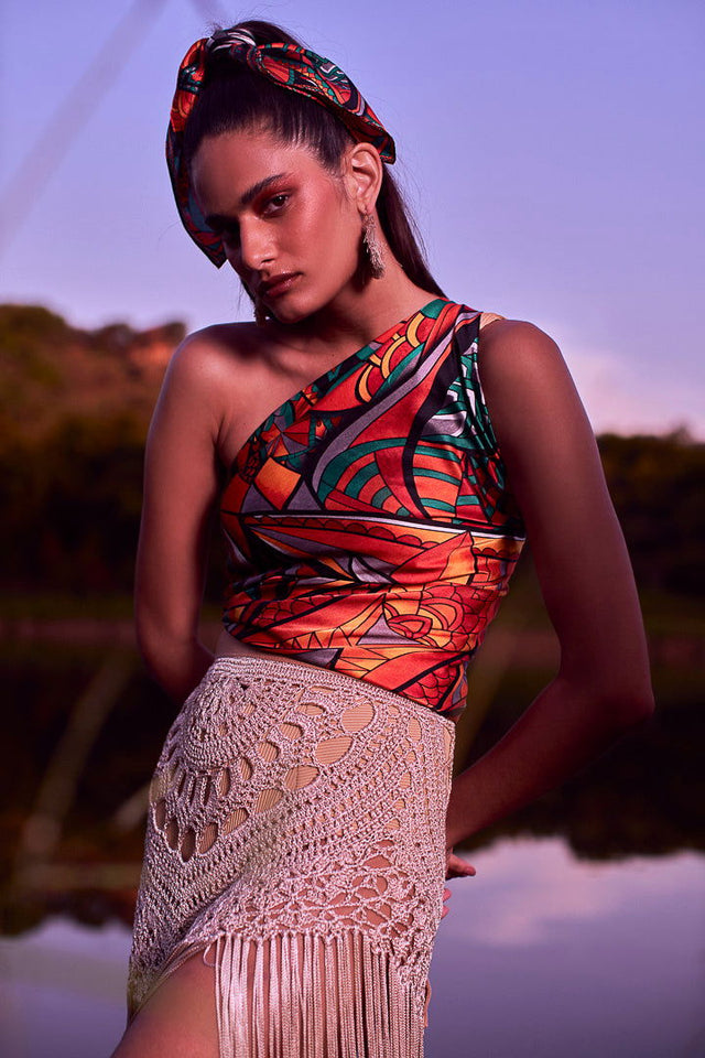   - Lenço Lobo-guará do Cerrado em cetim de seda | 90x90cm- Scarf Me 