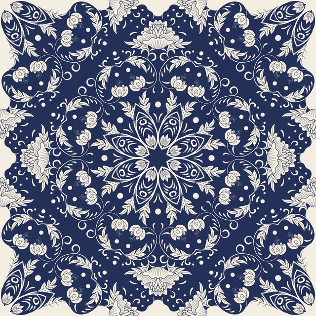   - Lenço Mandala Azulejo em cetim de poliéster | 50x50cm- Scarf Me 