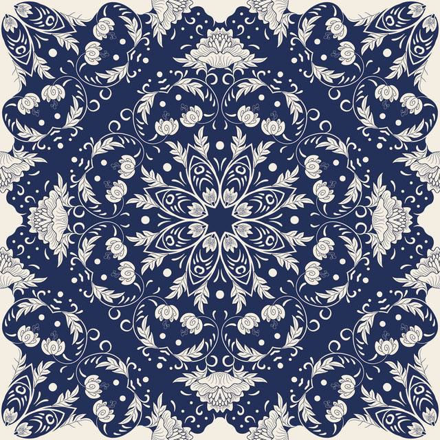   - Lenço Mandala Azulejo em cetim de poliéster | 70x70cm- Scarf Me 