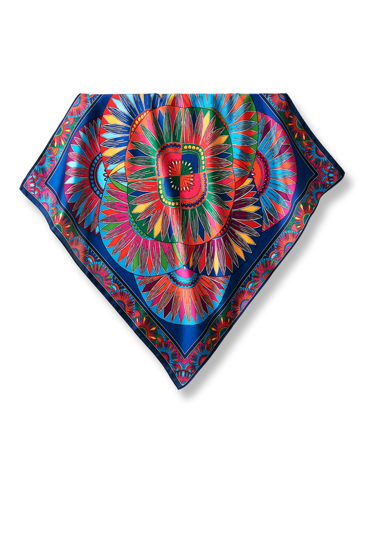   - Lenço Mandala Leque em cetim poliéster | 50x50cm- Scarf Me 