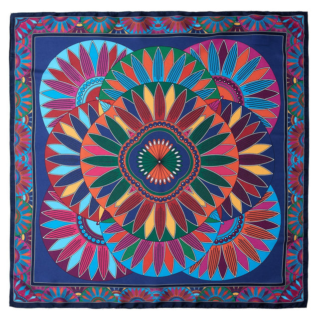   - Lenço Mandala Leque em cetim poliéster | 50x50cm- Scarf Me 