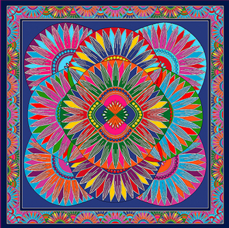   - Lenço Mandala Leque em cetim poliéster | 90x90cm- Scarf Me 