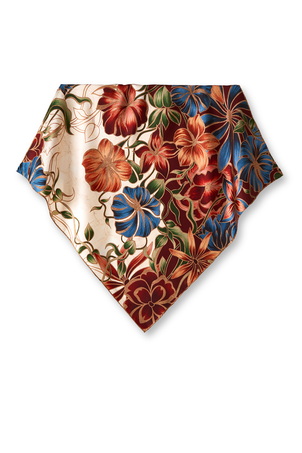   - Lenço Marble Flowers bordeaux em twill de seda | 65x65cm- Scarf Me 