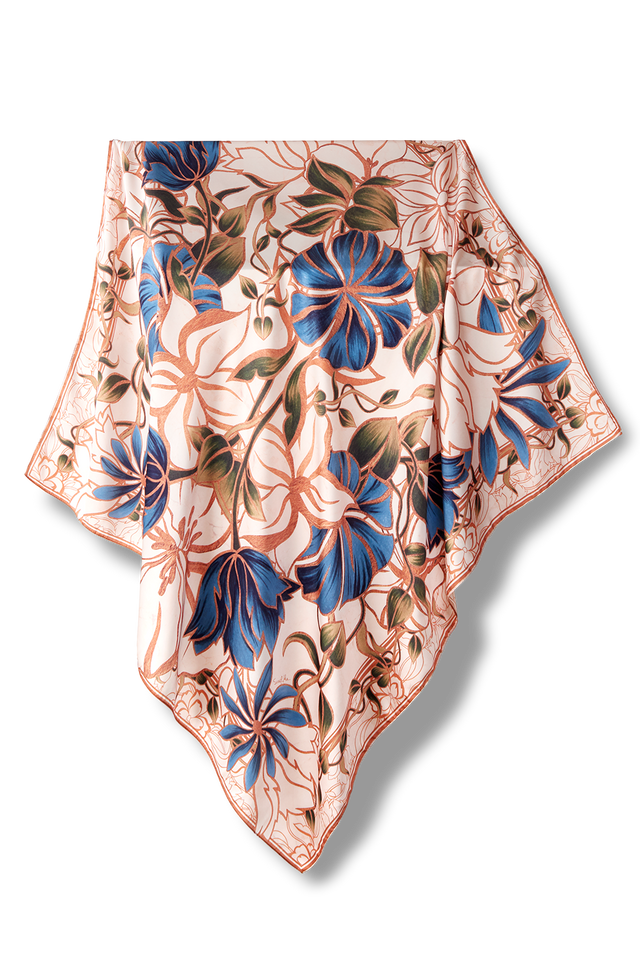   - Lenço Marble Flowers em cetim poliéster | 90x90cm- Scarf Me 