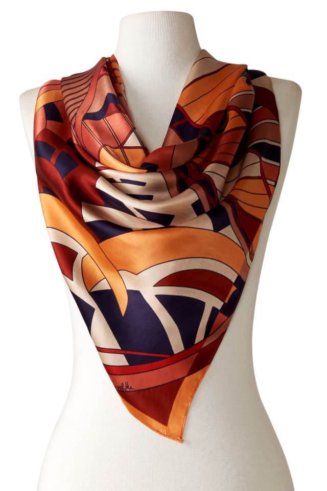   - Lenço Modern Dubai terroso em cetim de seda | 90x90cm- Scarf Me 