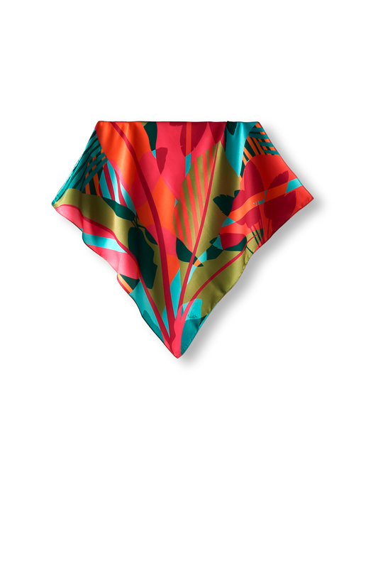   - Lenço Musa Tropical em cetim de poliéster | 50x50cm- Scarf Me 