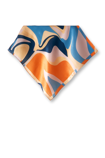   - Lenço Ondulação azul em cetim de seda | 40x40cm- Scarf Me 