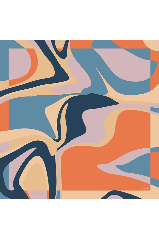   - Lenço Ondulação azul em cetim de seda | 40x40cm- Scarf Me 