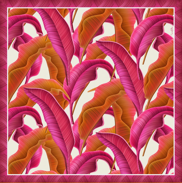   - Lenço Pink Folhagem em cetim poliéster | 70x70cm- Scarf Me 