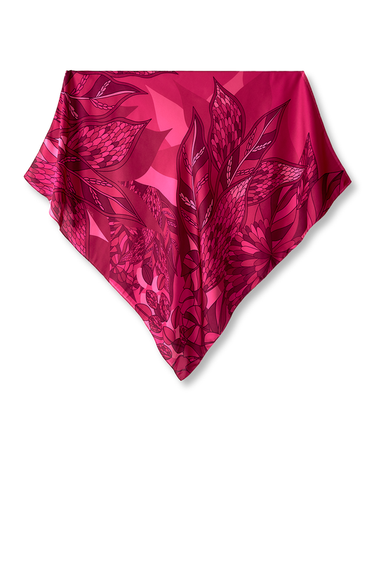   - Lenço Ramos de Púrpura pink em cetim de poliéster | 70x70cm- Scarf Me 