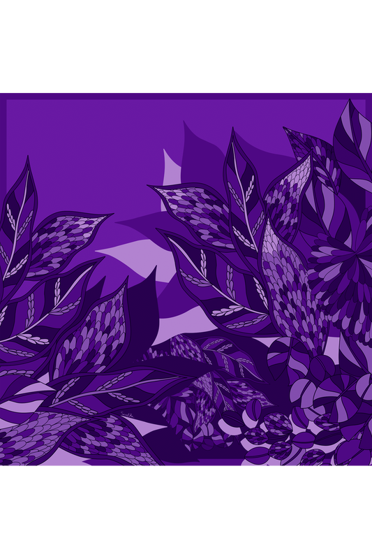   - Lenço Ramos de Púrpura roxo em cetim de poliéster | 70x70cm- Scarf Me 