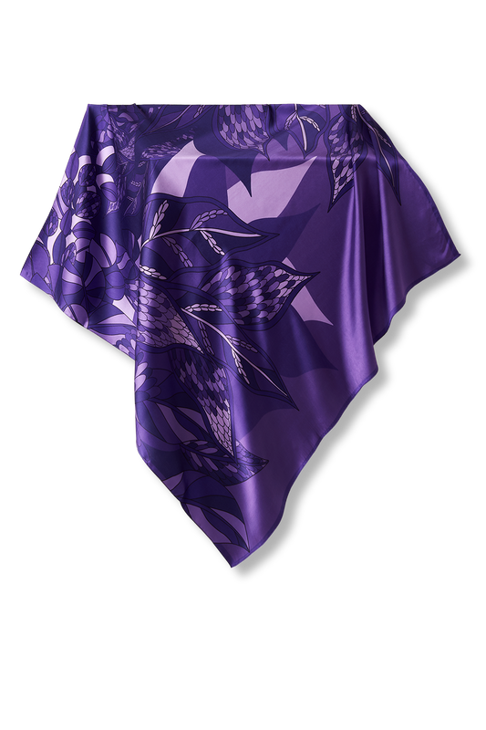   - Lenço Ramos de Púrpura roxo em cetim de seda | 90x90cm- Scarf Me 