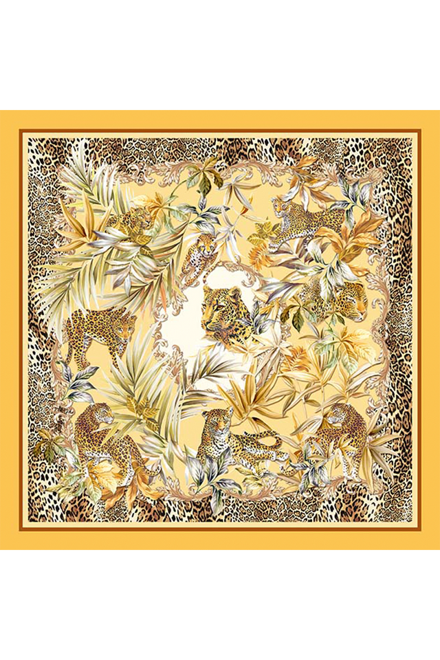  - Lenço Tigresa amarelo em cetim poliéster | 90x90cm- Scarf Me 