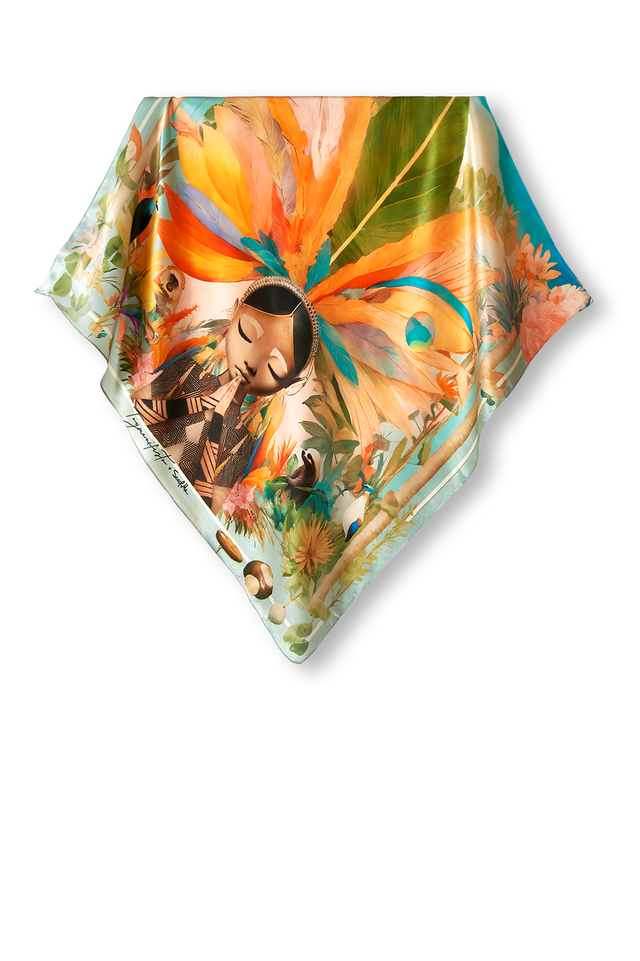   - Lenço Toymanifesto Guardiã da floresta em cetim de seda | 65x65cm- Scarf Me 