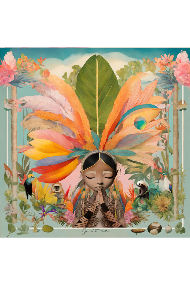   - Lenço Toymanifesto Guardiã da floresta em cetim de seda | 65x65cm- Scarf Me 