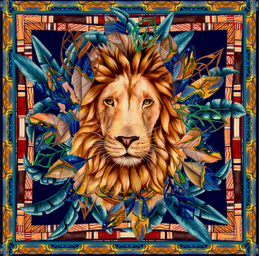   - Lenço Tribal Leão em cetim de seda | 90x90cm- Scarf Me 