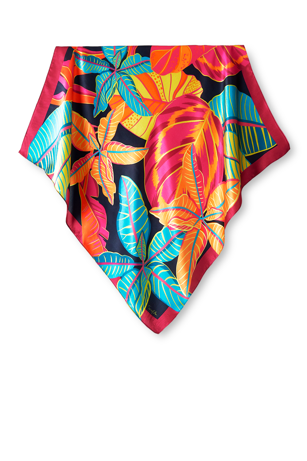   - Lenço Tropical Noturno em cetim de seda | 65x65cm- Scarf Me 