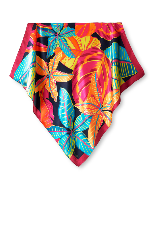   - Lenço Tropical Noturno em cetim de seda | 65x65cm- Scarf Me 