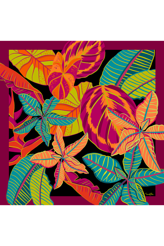   - Lenço Tropical Noturno em cetim de seda | 65x65cm- Scarf Me 