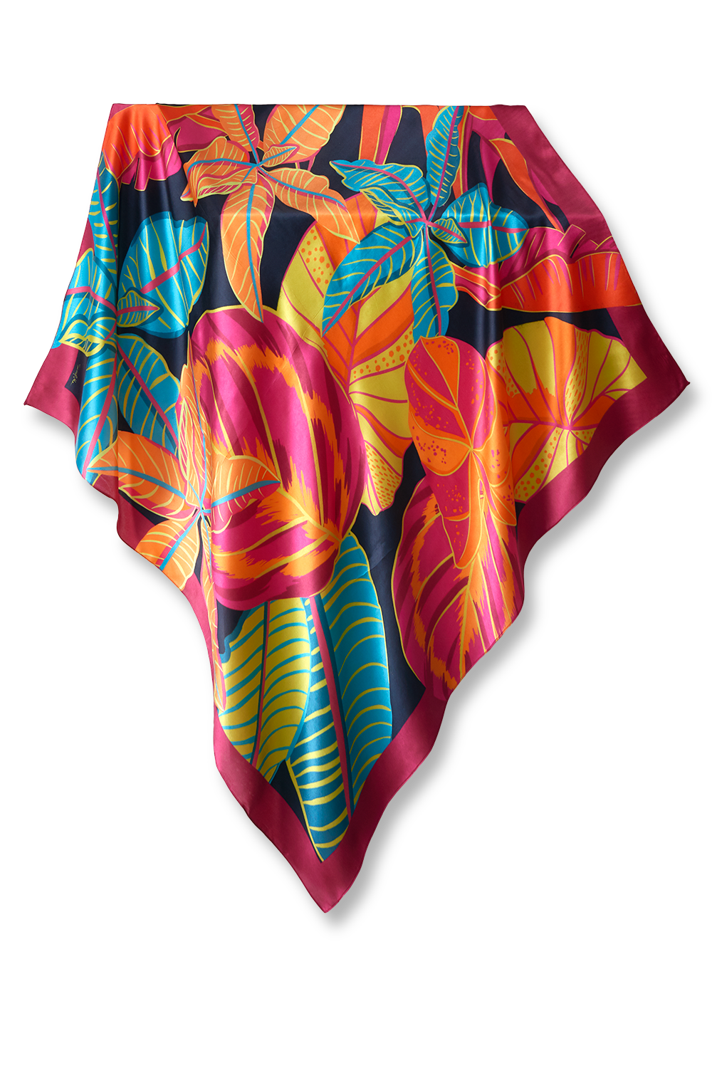   - Lenço Tropical Noturno em cetim de seda | 90x90cm- Scarf Me 