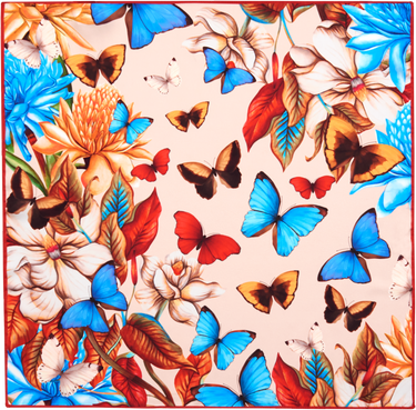   - Lenço Yasmin floral bege em cetim de poliéster | 90x90cm- Scarf Me 