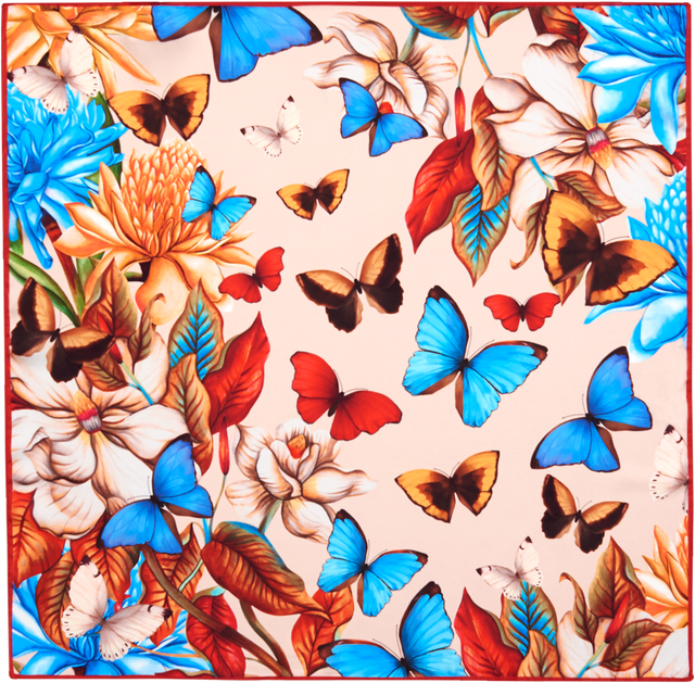   - Lenço Yasmin floral bege em cetim de poliéster | 90x90cm- Scarf Me 