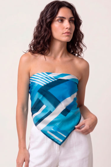 Lenço Chemise Toujours azul em cetim de poliéster | 90x90cm