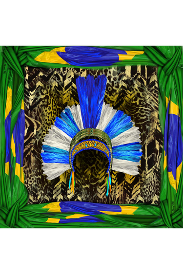   - Max lenço Brasil Cocar em mousseline de poliéster | 130x130cm- Scarf Me 