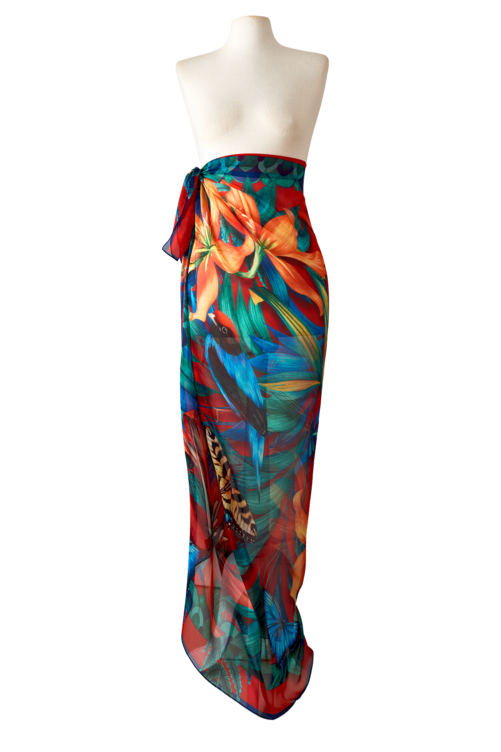   - Max lenço Mata Atlântica vermelho em mousseline de seda | 130x130cm- Scarf Me 